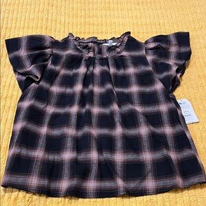 Time and Tru Plaid Ruffle Sleeve Top